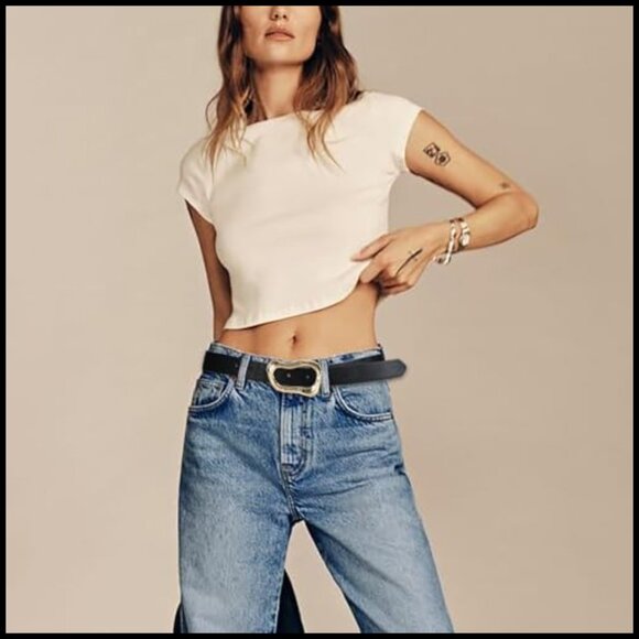 Faux Leather Belt with Gold Buckle for Jeans and Dresses main image 5